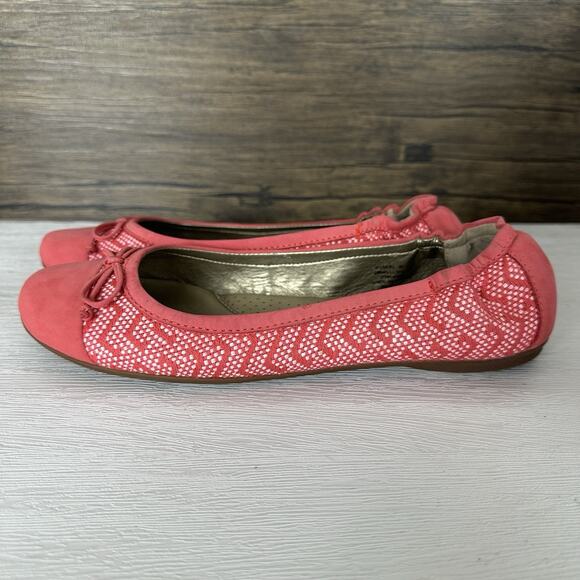 LL Bean Ballet Flats Women Size 8.5 Pink Polka Dot Chevron Stripe Leather Preppy - Picture 2 of 11